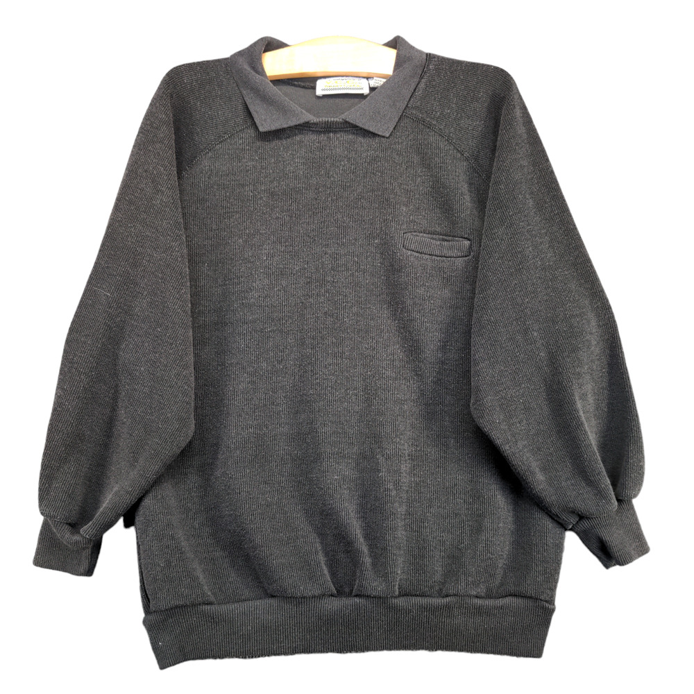 Yellow Cab Co. Men's Knit Polo Sweater Black Large Long Sleeve Polyester Blend